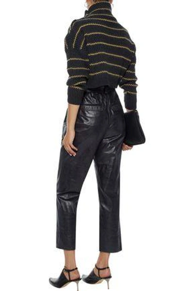 Shop Brunello Cucinelli Woman Bead-embellished Striped Cashmere Turtleneck Sweater Black
