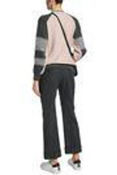 Shop Brunello Cucinelli Woman Color-block Mohair-blend And Ribbed Cashmere Cardigan Baby Pink