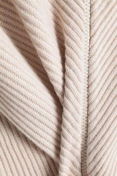 Shop Brunello Cucinelli Woman Bead-embellished Ribbed Cashmere Cardigan Ecru