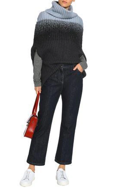 Shop Brunello Cucinelli Woman Two-tone Cashmere Turtleneck Sweater Black