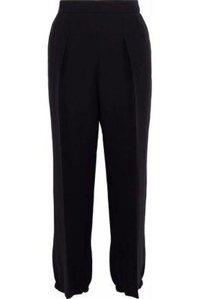 Shop Giorgio Armani Pleated Silk-crepe Straight-leg Pants In Black