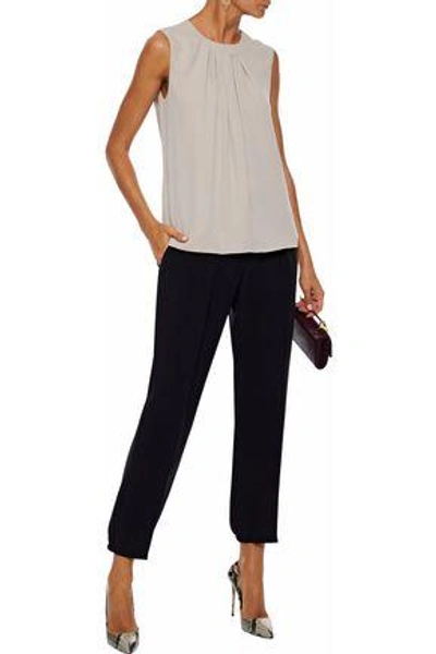 Shop Giorgio Armani Pleated Silk-crepe Straight-leg Pants In Black