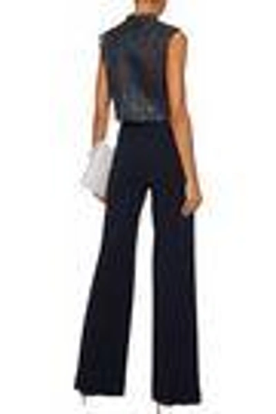 Shop Giorgio Armani Woman Cropped Leather-trimmed Silk-organza Vest Midnight Blue