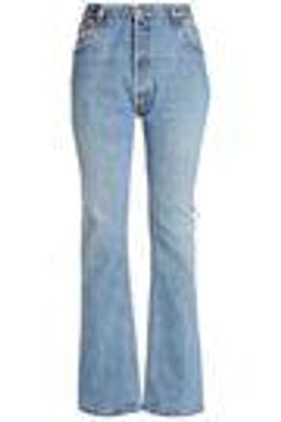 Shop Re/done By Levi's Distressed High-rise Bootcut Jeans In Mid Denim