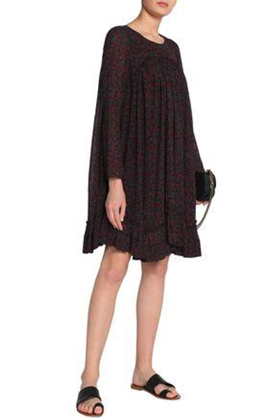 Shop Chloé Woman Printed Cotton And Silk-blend Gauze Dress Black