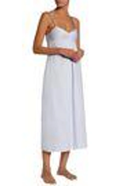 Shop Bodas Woman Striped Cotton-poplin Nightdress Sky Blue