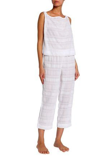 Shop Skin Cotton-blend Gauze Jacquard Pajama Top In Off-white