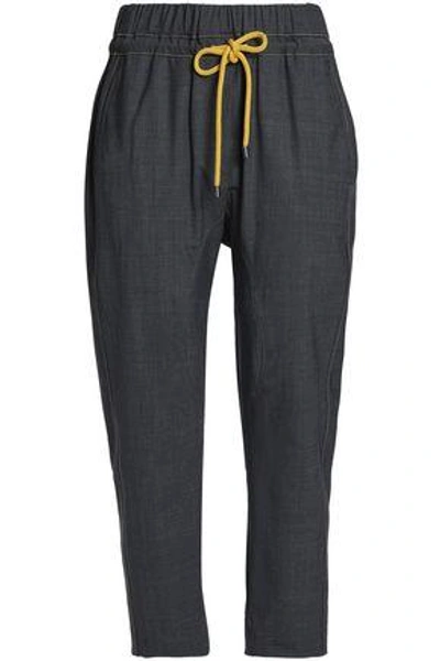 Shop Brunello Cucinelli Woman Cropped Wool-blend Tapered Pants Charcoal