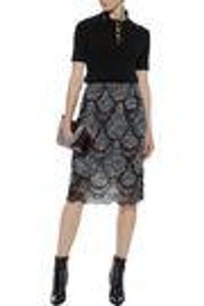 Shop Maison Margiela Woman Embellished Checked Woven And Lace Skirt Gray