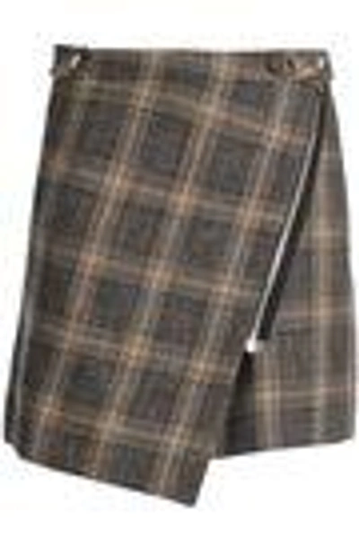 Shop Vanessa Bruno Woman Checked Wool And Cotton-blend Mini Skirt Dark Brown