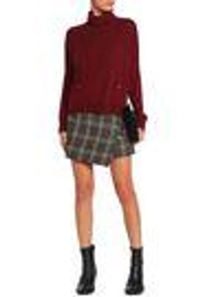 Shop Vanessa Bruno Woman Checked Wool And Cotton-blend Mini Skirt Dark Brown