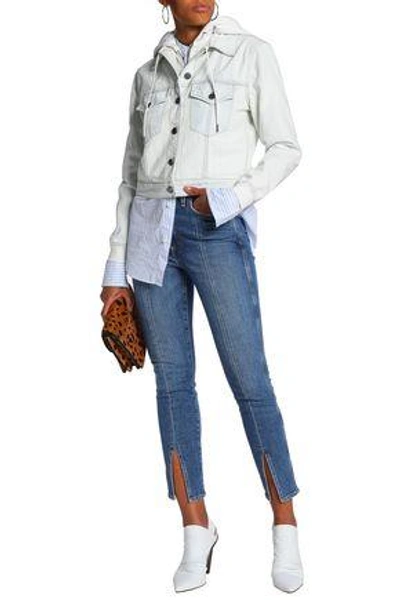 Shop Alice And Olivia Alice + Olivia Woman Chloe Layered Denim And Terry Hooded Jacket Light Denim