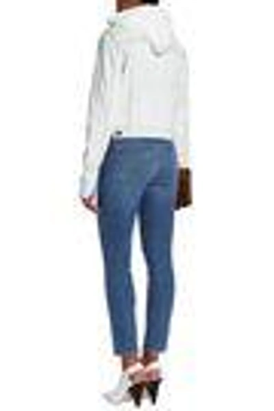 Shop Alice And Olivia Alice + Olivia Woman Chloe Layered Denim And Terry Hooded Jacket Light Denim