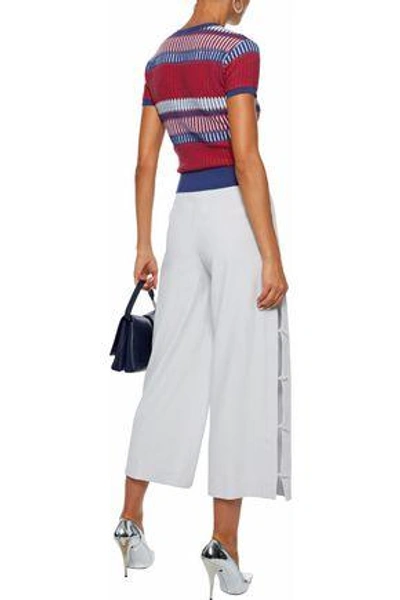 Shop Giorgio Armani Woman Cropped Knotted Crepe Wide-leg Pants Light Gray