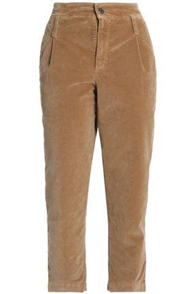 Shop Brunello Cucinelli Woman Cropped Cotton-blend Velvet Straight-leg Pants Camel