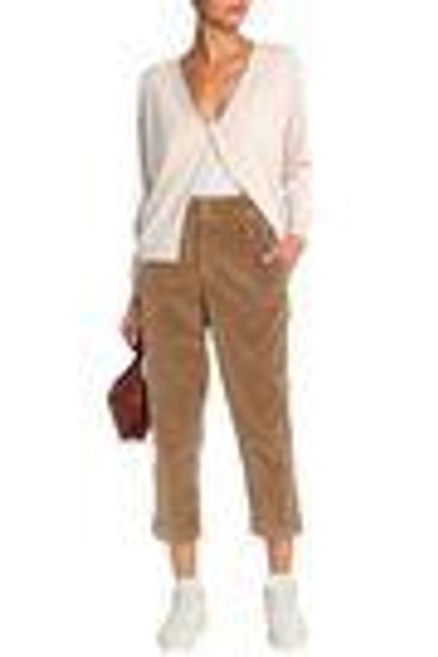 Shop Brunello Cucinelli Woman Cropped Cotton-blend Velvet Straight-leg Pants Camel