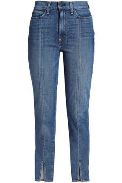 Shop Alice And Olivia Good Cropped High-rise Slim-leg Jeans In Mid Denim