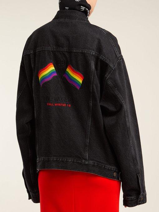 Balenciaga Rainbow Flag-embroidered Denim Jacket In Black | ModeSens