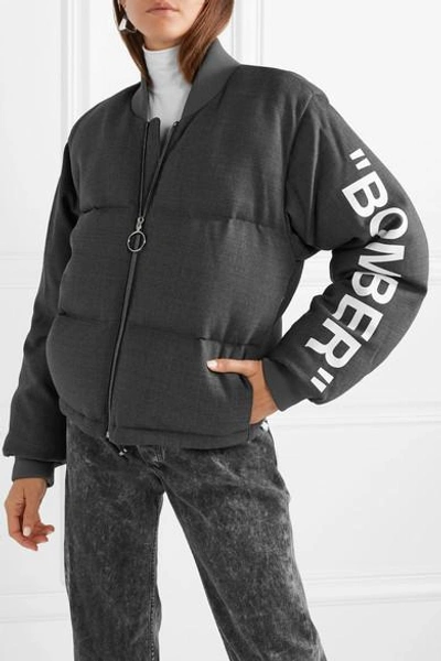 Shop Off-white Printed Wool-blend Down Bomber Jacket In Gray