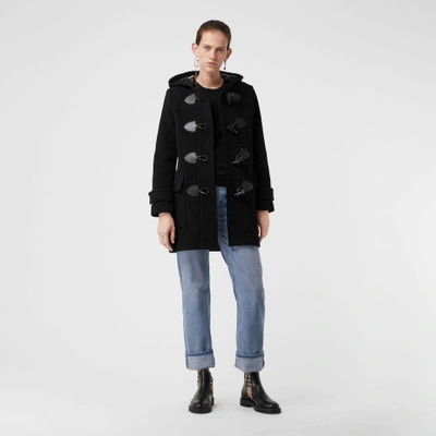 Shop Burberry Wool Blend Duffle Coat In Black