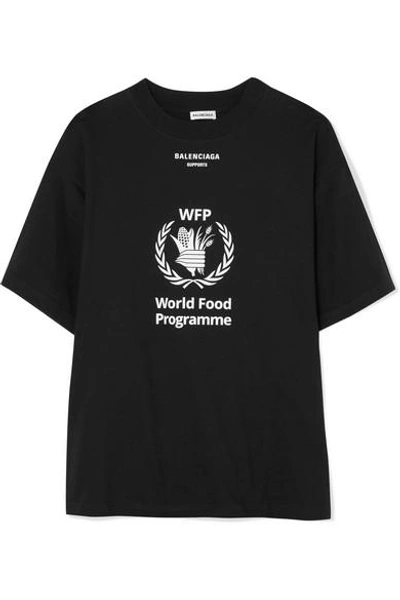 Shop Balenciaga World Food Programme Printed Cotton-jersey T-shirt In Black