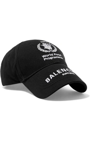 Shop Balenciaga + World Food Programme Embroidered Cotton-twill Baseball Cap In Black