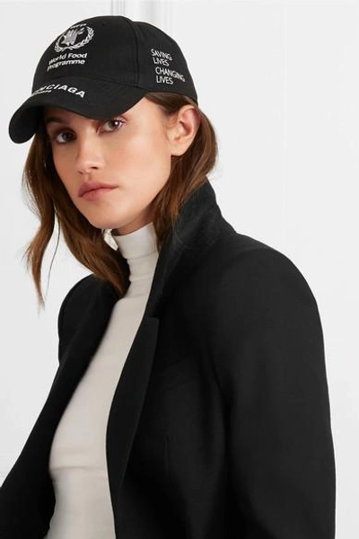 Shop Balenciaga + World Food Programme Embroidered Cotton-twill Baseball Cap In Black