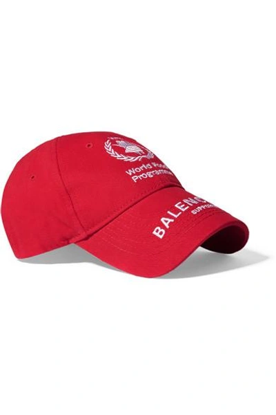 Shop Balenciaga World Food Programme Embroidered Cotton-twill Baseball Cap In Red