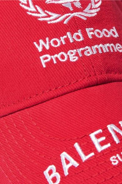 Shop Balenciaga World Food Programme Embroidered Cotton-twill Baseball Cap In Red