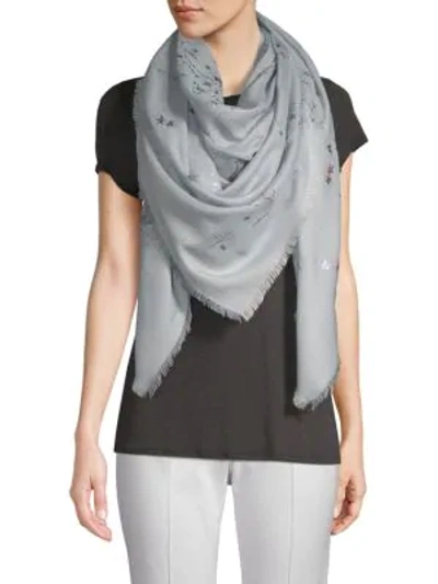 Shop Valentino Frayed Cosmo Wool-blend Scarf In Artic