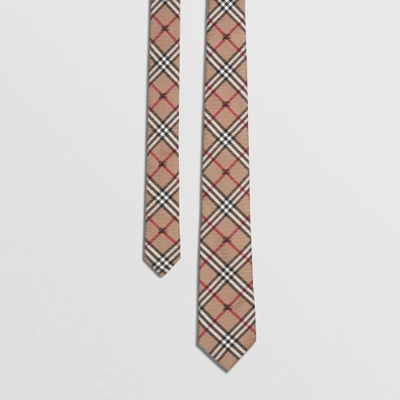 Shop Burberry Slim Cut Equestrian Knight Check Silk Tie In Camel