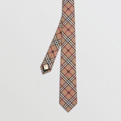 Shop Burberry Slim Cut Equestrian Knight Check Silk Tie In Camel