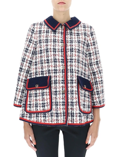 Shop Gucci Tweed Collared Jacket In Multi