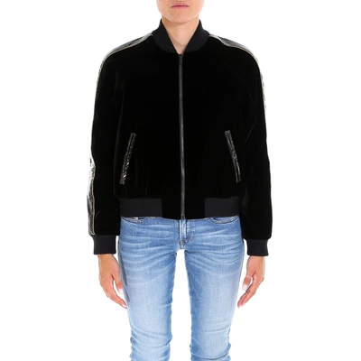 Shop Saint Laurent Teddy Velvet Bomber Jacket In Black