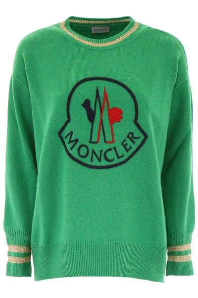 Shop Moncler Logo Sweater In Green