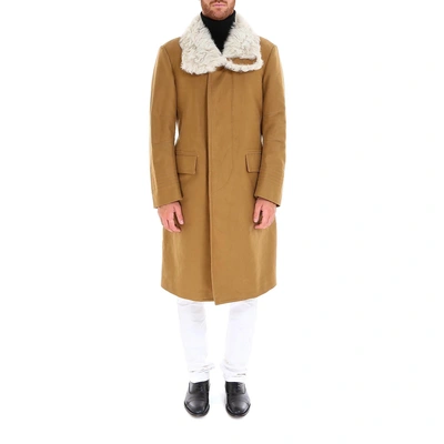 Shop Tom Ford Fur Trimmed Coat In Beige