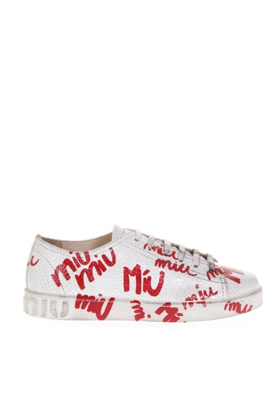 Shop Miu Miu All Over Logo Sneakers In White