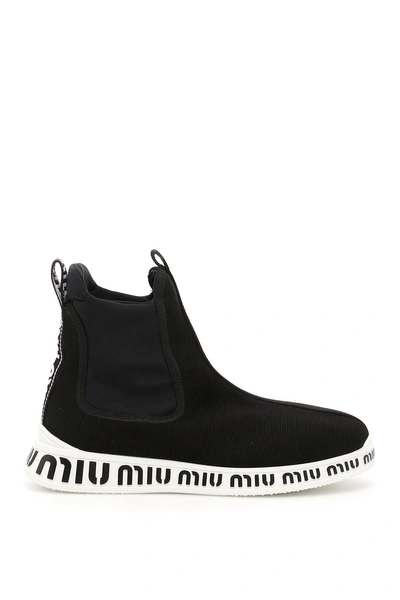 Shop Miu Miu Logo Sock Sneakers In Black