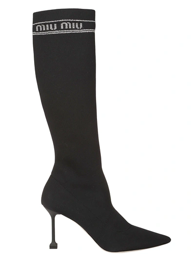 Shop Miu Miu Knee High Sock Boots In Black