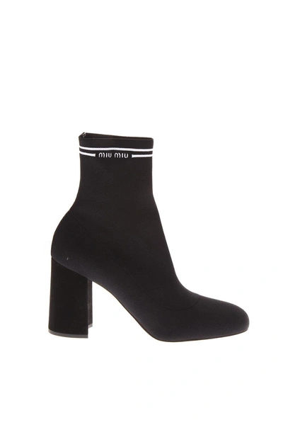 Shop Miu Miu Logo Sock Boots In Black