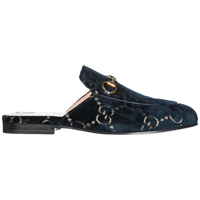 Shop Gucci Princetown Velvet Mules In Blue