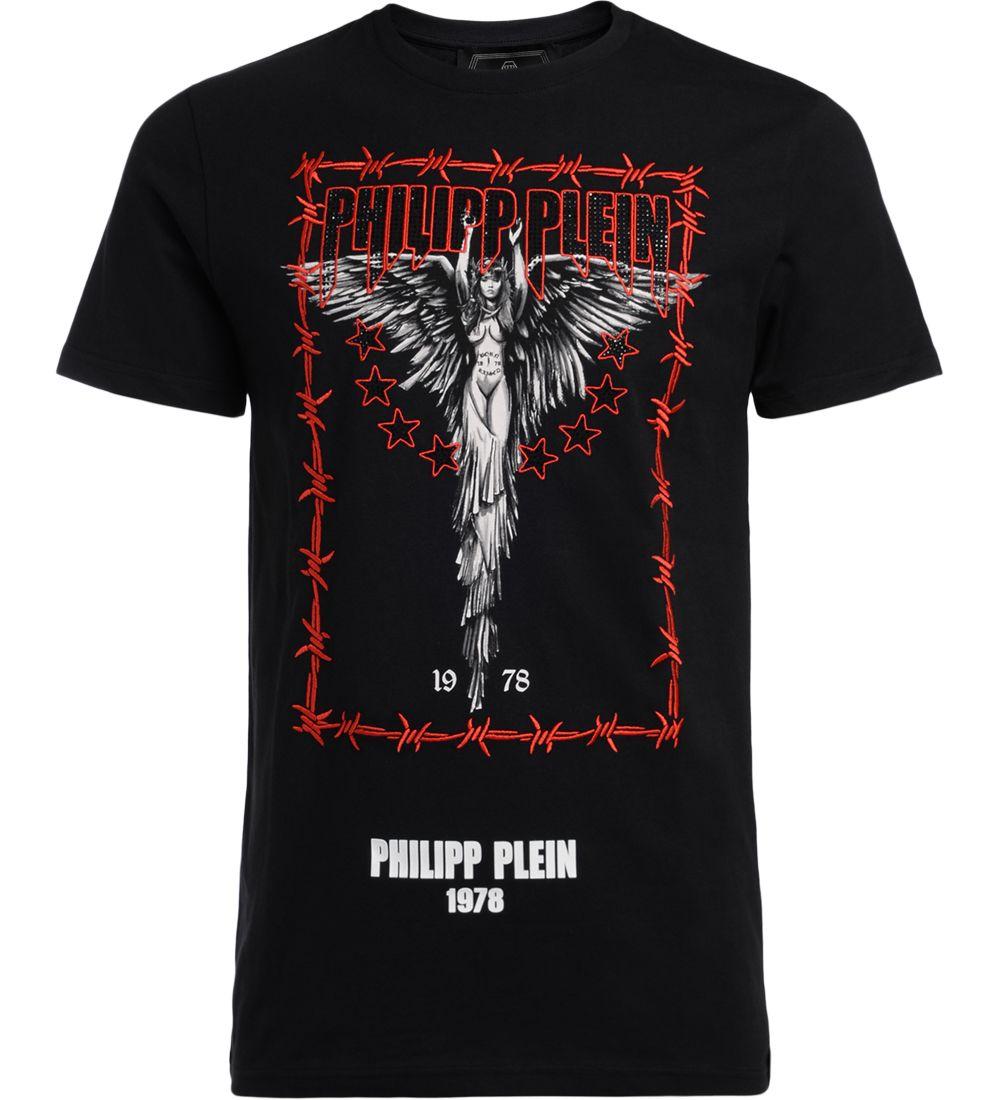 Philipp Plein Platinum Cut Black T-shirt With Winged Woman In Nero ...