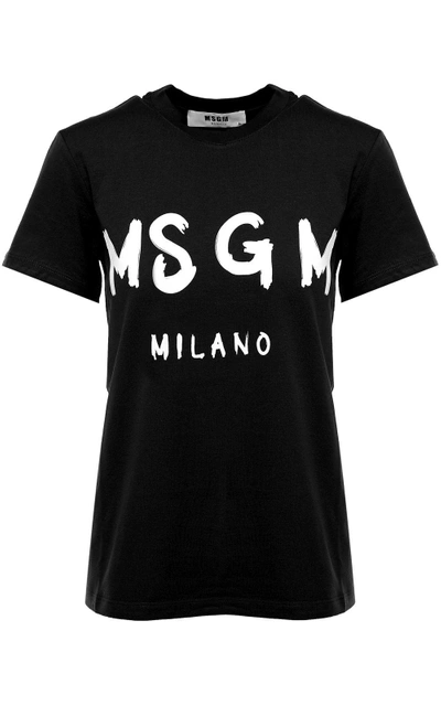 Shop Msgm Logo-print Cotton-jersey T-shirt In Nero