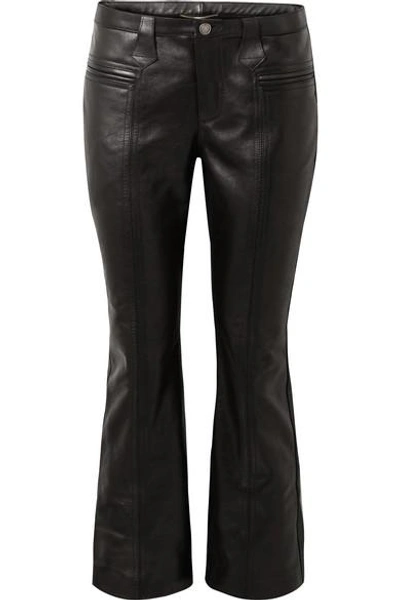 Shop Saint Laurent Cropped Leather Flared Pants In Black