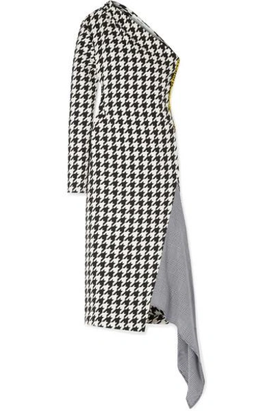 Shop Off-white Asymmetric Houndstooth Wool-blend Dress In Black