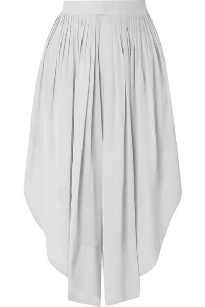 Shop Chloé Cropped Silk Crepe De Chine Wide-leg Pants In Gray