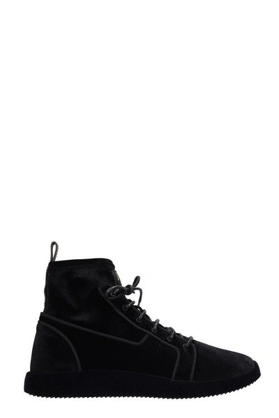 Shop Giuseppe Zanotti Cesar Black Velvet Sneakers