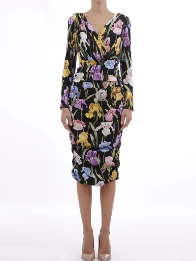 Shop Dolce & Gabbana Dress In Silk With Iris Print In Multicolor