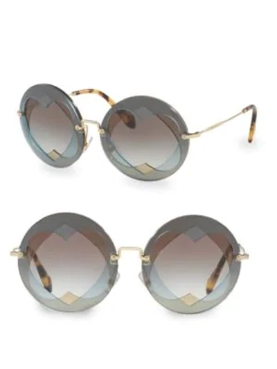Shop Miu Miu Heart Cut-out 62mm Round Sunglasses In Blue