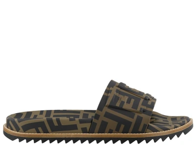 Shop Fendi All Over Ff Logo Slides In Multi